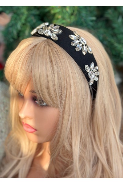 QUEEN AKSESUAR Trend lux, piatră de cristal, cu motive florale, coroană înaltă și lată, model helen, coroană pentru femei, neagră