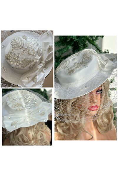 QUEEN AKSESUAR luxury vintage with veil satin with rhinestones embroidery mot...