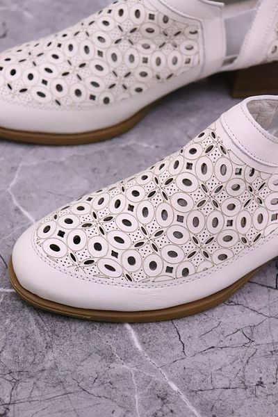 Mammamia - 640 Beige Genuine Leather Short Heeled Women's Casual Shoes
