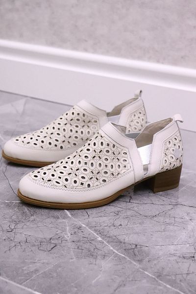 Mammamia - 640 Beige Genuine Leather Short Heeled Women's Casual Shoes