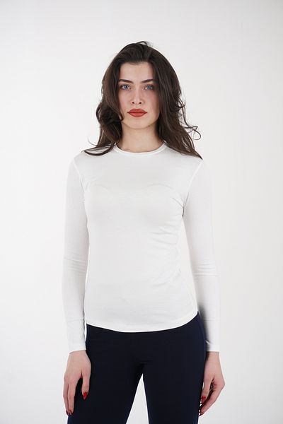 CHAURA Crew Neck Basic Long Sleeve Combed Cotton Blouse