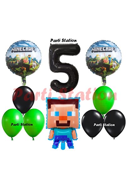 Parti Station Minecraft Konsept Doğum Günü 5 Yaş Balon Set Minecraft Parti Te...