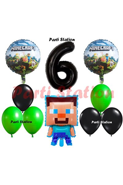 Parti Station Minecraft Konsept Doğum Günü 6 Yaş Balon Set Minecraft Parti Te...