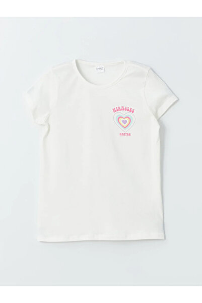 LC Waikiki Σετ πιτζάμες για κορίτσια με κοντομάνικο στάμπα LCW Kids Crew Neck