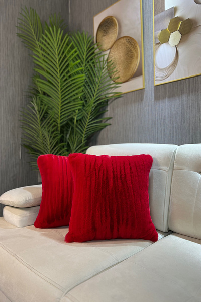 Paris Life غطاء وسادة قطيفة أرنب قماش فاخر مستورد - أحمر (مربع)