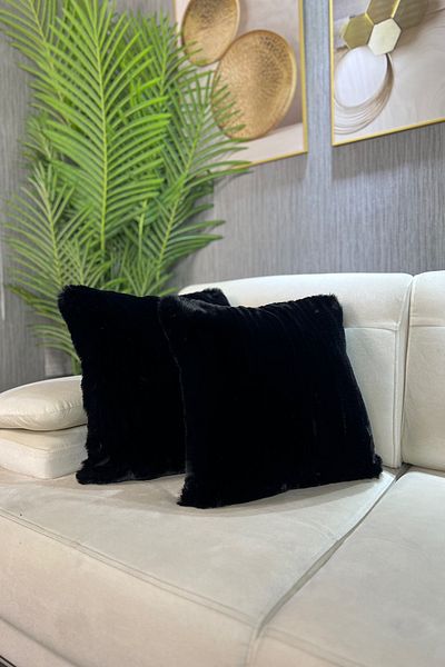 Paris Life Plush Rabbit Throw Pillow Cover Imported Premium Fabric - Black (square)