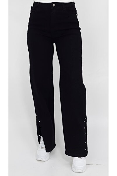 BYCOOLEST BUTİK Yırtmacı Taş Deatylı Geniş Paça Kot Pantolon