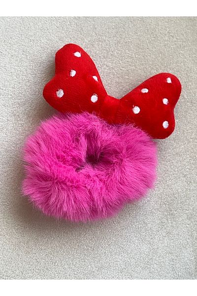 BURÇİN AKSESUAR Plush Red Bow Buckle Furry Bagel Buckle Bun Buckle