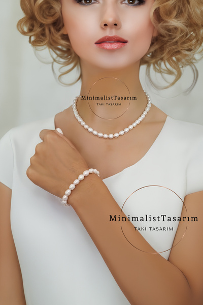 MinimalistTasarım Gercek inci set, Gercek inci kolye ,istiridye inci kolye se...