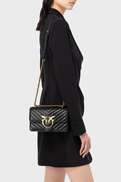 PİNKO Genuine Leather Bag with Pinko Adjustable Chain Strap BAG100074 A0GK Z99Q