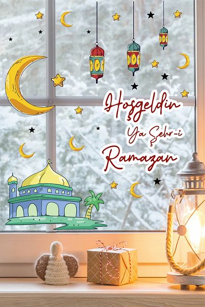 Grafikup Bine ați venit Ramadan Sticker de perete cu tematică de sticlă Set