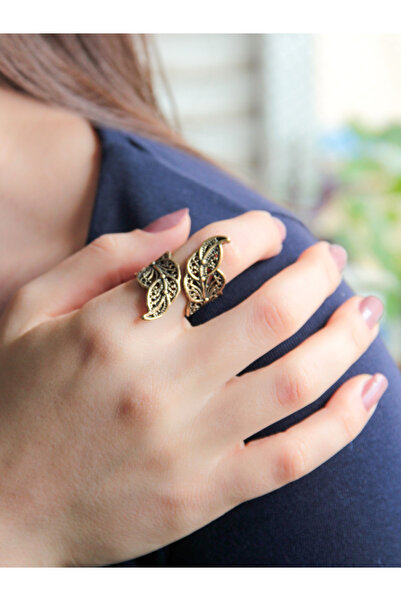 esha Trend Telkari Yaprak Model Antik Eskitme Ayarlanabilir Kadın Yüzük