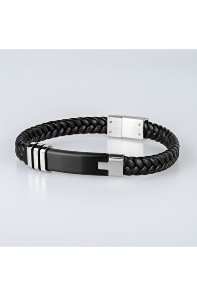 Halley Concept Black Genuine Leather Stainless Steel Men's Bracelet