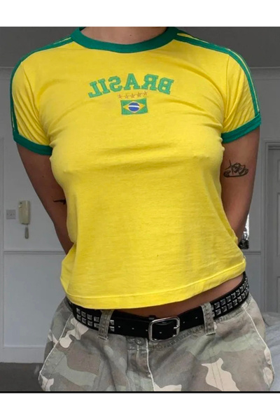 Köstebek Green Stripe Crop T-Shirt - Y2K Retro Brasil Design