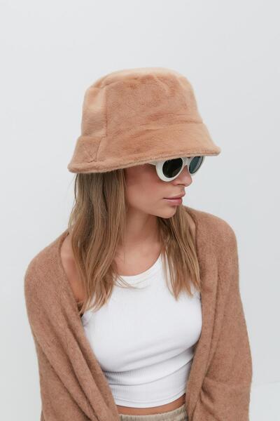 C&City Plyšová čepice Bucket 8007 Camel