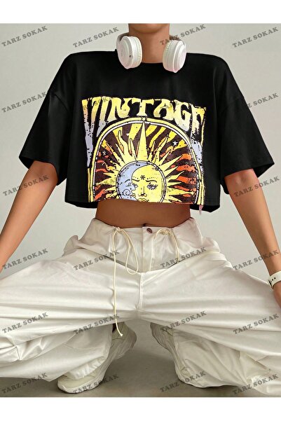 Tarzsokak Cultură COD- 232913   Sun & Letter Graphic fără umăr scurt