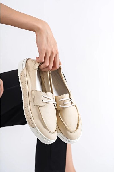 Deripabuc Genuine Leather Beige Women's Leather Casual Shoes Dp72-28104