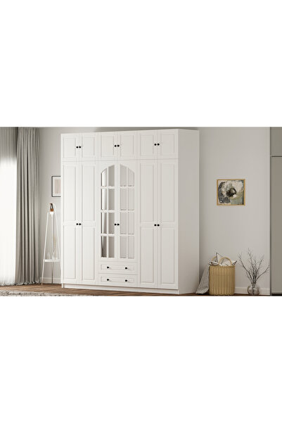 Rabi Beyza Country 6 Kapak 2 Çekmece Yüklüklü Mega Gardırop
