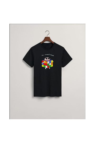 MarkaTurko Tricou cu design special din bumbac pieptănat negru imprimat I'm Complicated 2904