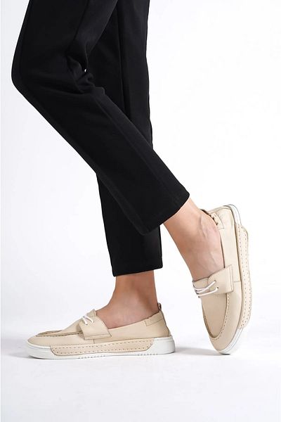 Deripabuc Genuine Leather Beige Women's Leather Casual Shoes Dp72-28104