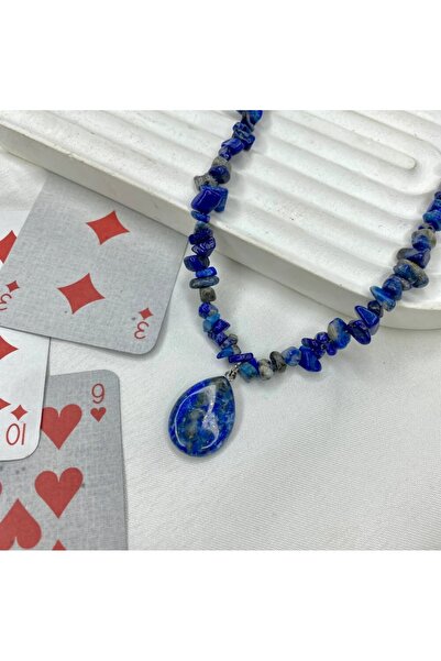 Elifsu Jewelry Lapis Lazuli Taşı Damla Kesim Uçlu Kırıktaş Doğal Taş Kolye