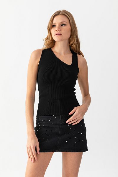 Lendora Zero Sleeve V-Neck Detail Thick Strap Women's Summer Blouse