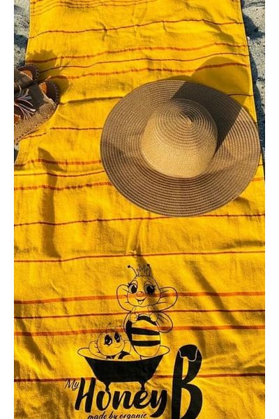 My Honey B Cotton Bee Patterned Yellow Beach Towel 150/ 70cm