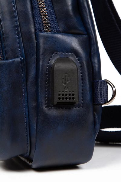 tuldar Geantă de corp pentru piept și umăr din piele albastru bleumarin cu port pentru căști USB