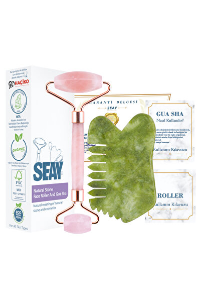 Seay Pembe Kuvars Face Roller Ve Çok Amaçlı Yeşim Tarak Gua Sha Masaj Aleti D...