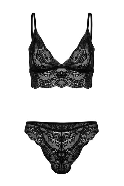 Trendyol Collection Black Satin Lace Detailed Capless Knitted Lingerie Set  THMSS23CC00094 - Trendyol