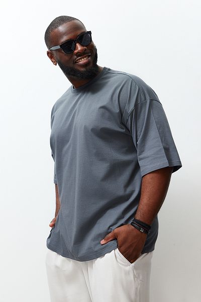 Trendyol Collection Anthracite Large Size Oversize Cotton T-Shirt - Tmnss23Ts00139