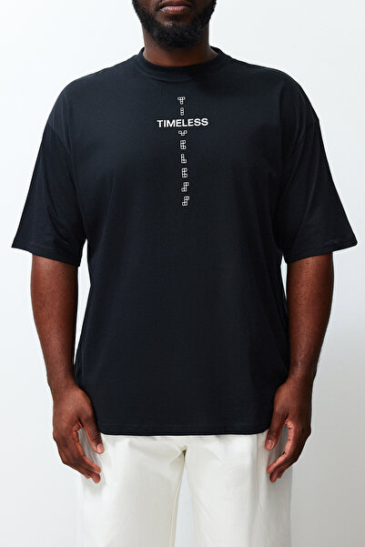 Trendyol Collection Black Oversize PrinTed Large Size T-Shirt - TMNSS24BF00022