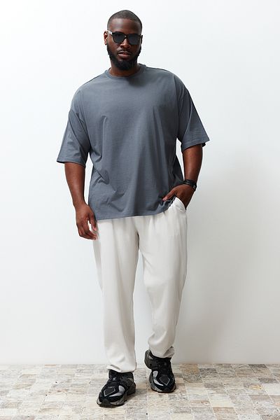 Trendyol Collection Anthracite Large Size Oversize Cotton T-Shirt - Tmnss23Ts00139