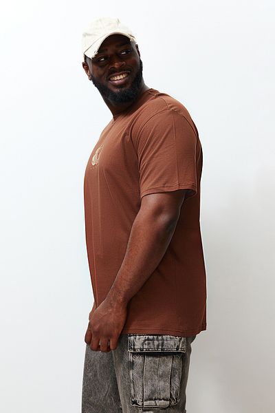 Trendyol Collection Brown Oversize Printed Cotton T-Shirt - Tmnss24Bf00006