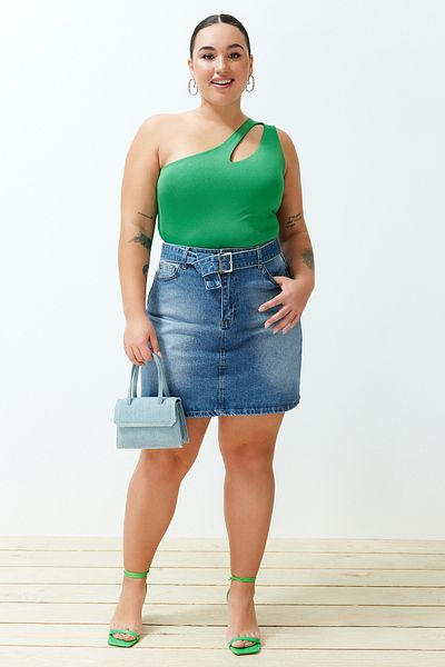 Trendyol Curve Kék öves mini farmerszoknya TBBSS24AZ00030