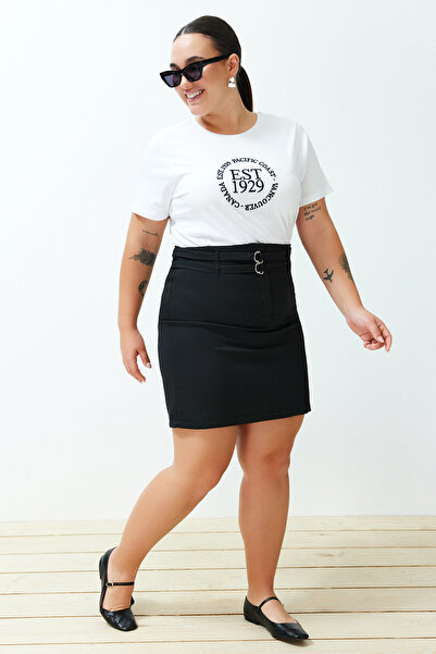 Trendyol Curve Detailní tkaná sukně s černým vysokým pasem TBBSS24AZ00032
