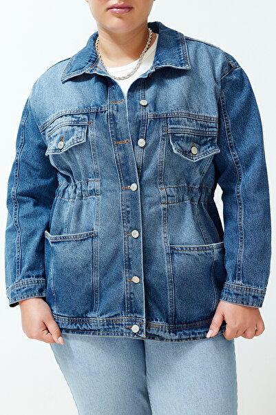 Trendyol Curve Μπλε τζιν μπουφάν Oversize TBBSS24AG00001