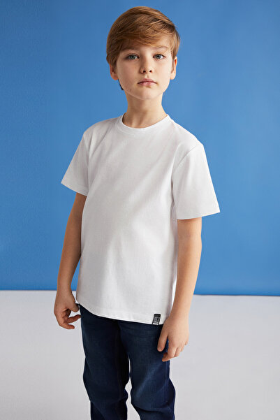 GRIMELANGE LORENZ-00% Baumwolle Kurzarm-T-Shirt für Jungen in Weiß