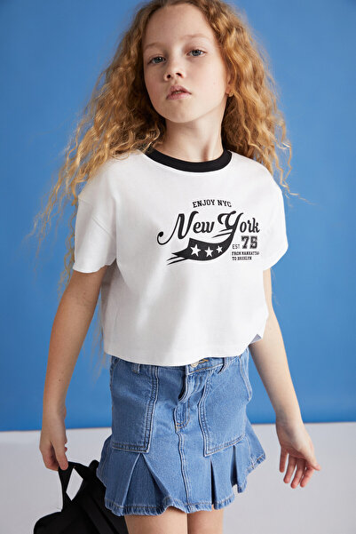 GRIMELANGE BITTEN-GRM24024 100% bavlna s potištěným a kontrastním barevným límečkem tričko s krátkým rukávem pro dívky v černé barvě