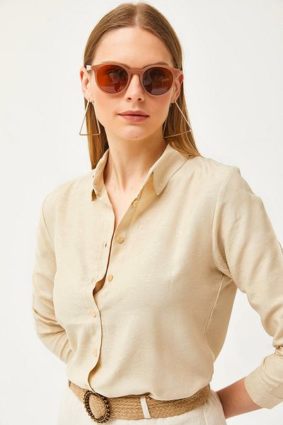 Olalook Női virágos kő Jacquard szatén szőtt ing GML-19001173