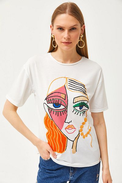 Olalook Dámské tričko Ecru Embossed Girl TSH-19000787