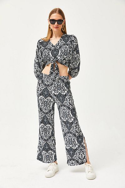 Olalook Women's Black Bottom Top Patterned Suit TKM-19000265