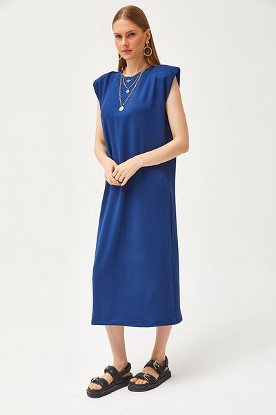 Olalook Marineblaues gepolstertes Damenkleid mit Kristallen - ELB-19002086