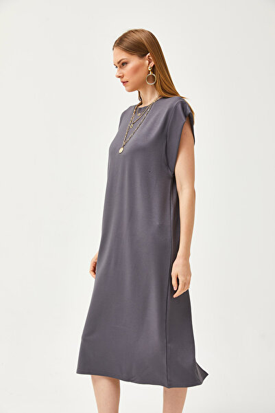 Olalook Kadın Füme Koltuk Altı Parçalı Arkası Yırtmaçlı Kristal Elbise ELB-19002085