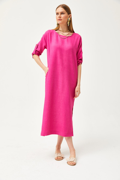 Olalook Női, fukszia színű, zsebes, hasított vászon tartalmú, alkalmi ruha ELB-19002074