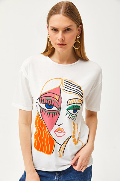 Olalook Γυναικείο εκρού ανάγλυφο κοριτσίστικο μπλουζάκι TSH- 19000787