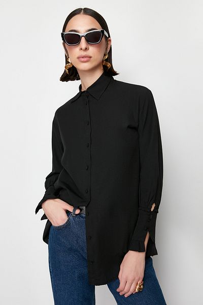 Trendyol Modest Detailní bavlněná košile s volánem TCTAW24TG00016