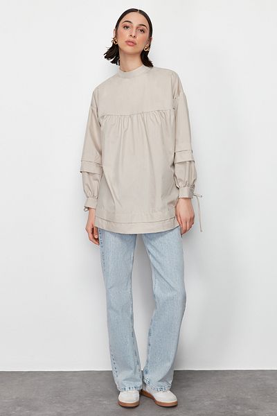 Trendyol Modest Kő hátsó nyakkendő részletes pamut szőtt ing TCTSS24UK00020
