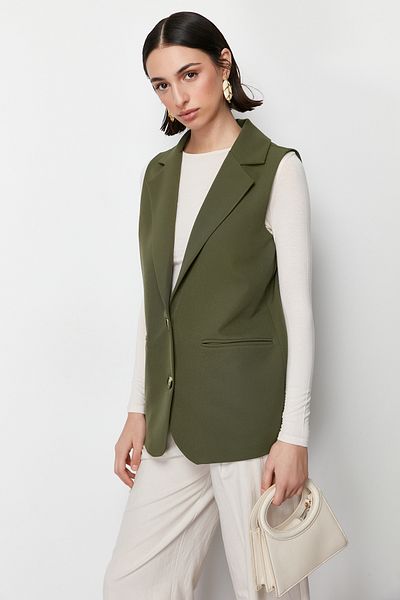 Trendyol Modest Light Khaki Finike Plain Woven Vest TCTSS24YL00002