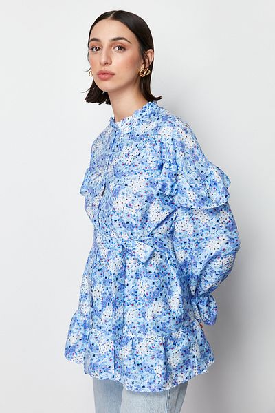 Trendyol Modest Tnică țesută cu flori albastru deschis TCTSS24UK00025